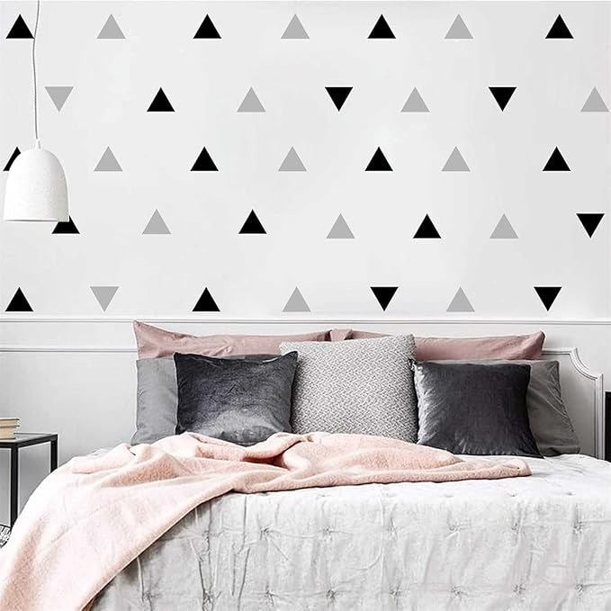Triangle Wall Stickers Vinyl 160Pcs Black and Grey Wall Decals Peel and Stick Modern Wall Stickers Geometric Wall Decal Kids Wall Stickers Neutral Wall Stickers for Bedroom Living Room Nursery Decor