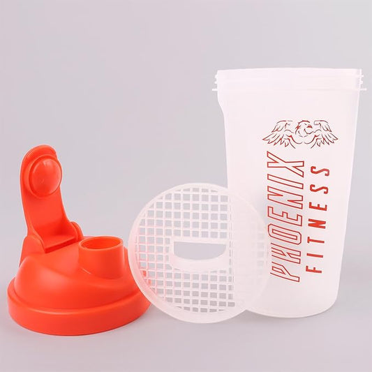 Phoenix Fitness Protein Shaker Bottle - 500ml Leakproof Bottle with Screw Top Lid and Mesh Grid - Dishwasher Safe BPA Free Sports & Gym Bottle - Orange