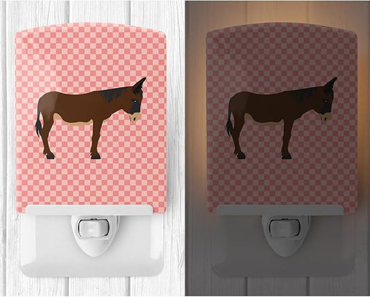 Caroline's Treasures BB7853CNL Zamorano-Leones Donkey Pink Check Ceramic Night Light Compact, UL-Certified, Ideal for Bedroom, Bathroom, Nursery, Hallway, Kitchen, 6x4x3, Multicolor