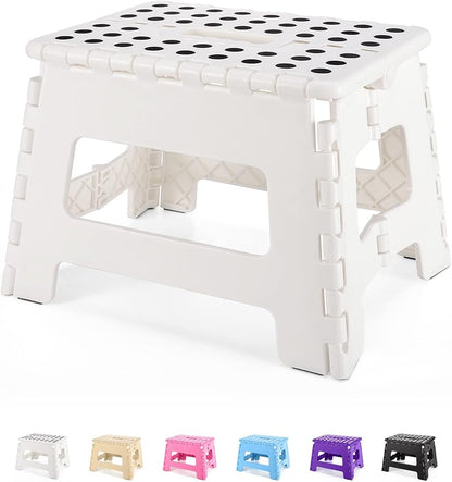 Folding Step Stool 9", Kids Step Stool, Heavy Duty Step Stools for Adults, Compact Foot Stools, Light-Weight Toddler Step Stool for Kitchen, Bathroom, Holds Up to 300 lbs (White)