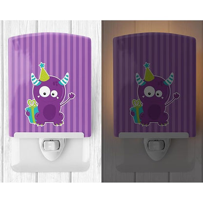 Caroline's Treasures BB8936CNL Birthday Monster Purple Ceramic Night Light Compact, UL-Certified, Ideal for Bedroom, Bathroom, Nursery, Hallway, Kitchen, 6x4x3, Multicolor