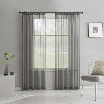 Gray Sheer Curtains 108 Inches long 2 Panels Grey Curtains 108 Translucent Voile Solid Color Window Treatment Rod Pocket Grey Drapes for Bedroom Living Room 2 Panels 52x108