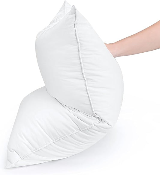 Goose Feather Bed Pillow for Sleeping - Hotel Down Pillows Queen Size Set of 1, Soft 600 Thread Count Cotton Cover, Fluffy Support Surround Fill Polyester for Back, Stomach, Side Sleepers