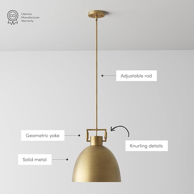 Nathan James Leigh Pendant Lighting, Hanging Ceiling Light with Oversized Metal Shade and Adjustable Cord, for Kitchen Island or Entryway, Antiqued Brass, Set of 2