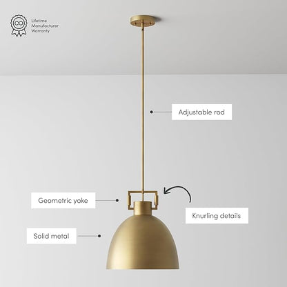 Nathan James Leigh Pendant Lighting, Hanging Ceiling Light with Oversized Metal Shade and Adjustable Cord, for Kitchen Island or Entryway, Antiqued Brass, Set of 2