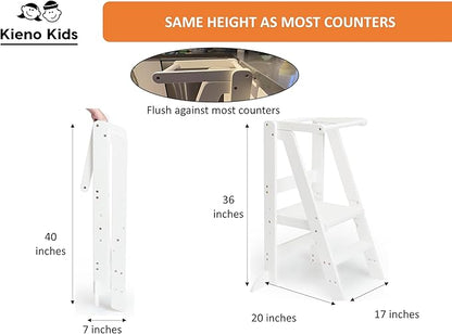 Foldable Kitchen Stool for Kids - Foldable Toddler Tower, Kitchen Stool for Toddlers, Toddler Standing Tower, Toddler Tower, Kids Stool (White)