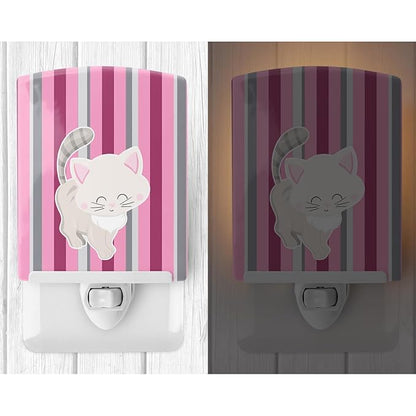 Caroline's Treasures BB6878CNL Kitten Cat Pink and Gray Ceramic Night Light Compact, UL-Certified, Ideal for Bedroom, Bathroom, Nursery, Hallway, Kitchen, 6x4x3, Multicolor