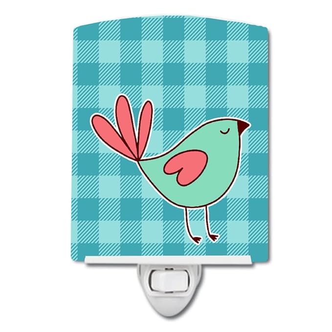Caroline's Treasures BB6831CNL Bird on Blue Plaid Ceramic Night Light Compact, UL-Certified, Ideal for Bedroom, Bathroom, Nursery, Hallway, Kitchen, 6x4x3, Multicolor