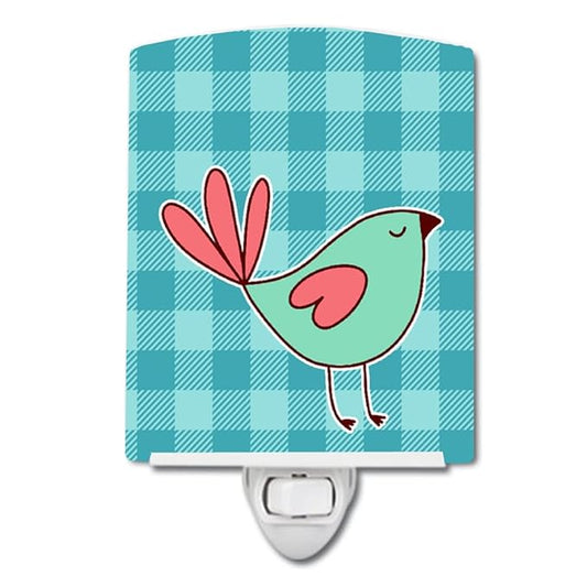 Caroline's Treasures BB6831CNL Bird on Blue Plaid Ceramic Night Light Compact, UL-Certified, Ideal for Bedroom, Bathroom, Nursery, Hallway, Kitchen, 6x4x3, Multicolor