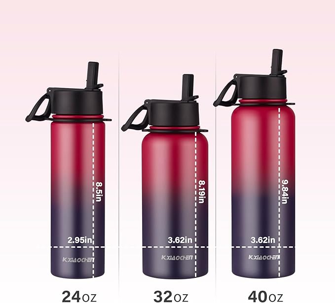 40 oz Insulated Water Bottle with Paracord Handles & Strap, 2 Lids(Straw Lid&Spout Lid), Stainless Steel Reusable Wide Mouth Metal Water Bottle With Straw, Double Walled, Thermo Mug(Dark Rainbow)