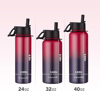 40 oz Insulated Water Bottle with Paracord Handles & Strap, 2 Lids(Straw Lid&Spout Lid), Stainless Steel Reusable Wide Mouth Metal Water Bottle With Straw, Double Walled, Thermo Mug(Dark Rainbow)