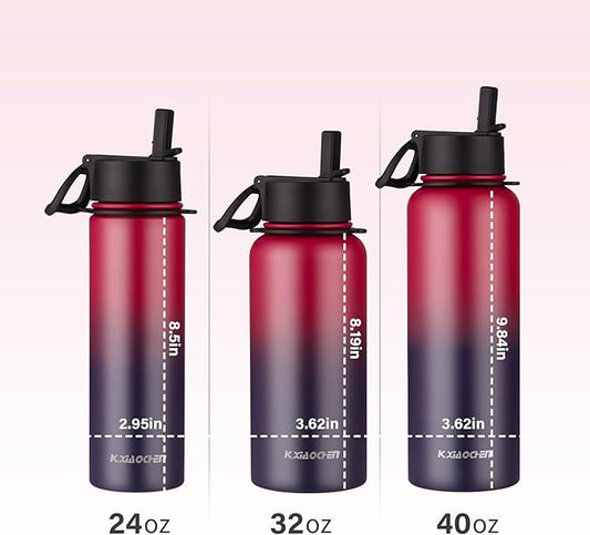 40 oz Insulated Water Bottle with Paracord Handles & Strap, 2 Lids(Straw Lid&Spout Lid), Stainless Steel Reusable Wide Mouth Metal Water Bottle With Straw, Double Walled, Thermo Mug(Dark Rainbow)