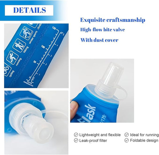 250ML Soft Flask, Running Water Bottle Foldable TPU Hydration Flask for Running Hydration Pack Cycling Hiking Marathon