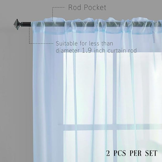 Sky Blue Sheer Curtains 108 Inches Long for Bedroom Rod Pocket Sheer Voile Curtains Panels Light Filtering Baby Blue Sheer Drapes for Windows/Living Room/Boys/Kids Room 52x108 2 Panels