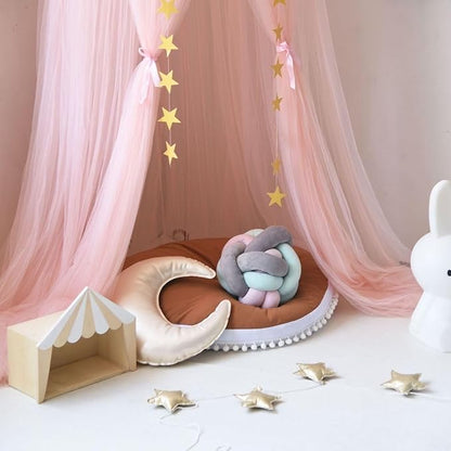 Bed Canopy Mosquito Net with Star Lights，Princess Play Canopy for Girls Room - Dome Net Curtains for Baby Game Dream Castle, Girls Room Decor, Pink