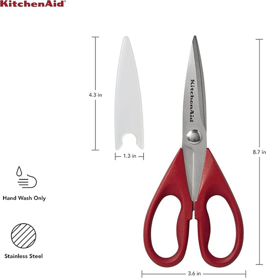 KitchenAid All Purpose Kitchen Shears with Protective Sheath for Everyday use, Dishwasher Safe Stainless Steel Scissors with Comfort Grip, 8.72-Inch, Red
