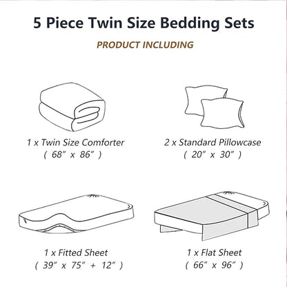 Twin Comforter Set with Sheets, 5 Pieces Super Soft Twin Bed in a Bag, All Season Solid Color Kids Bedding Set Neutral for Boys & Girls, Pink Striped