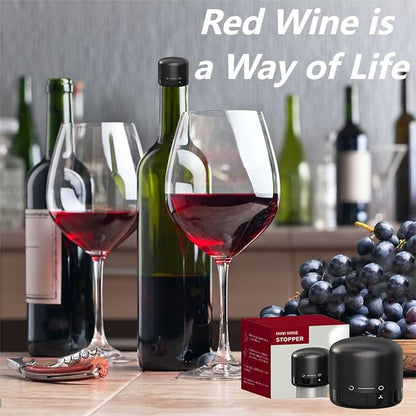 Wine Bottle Stopper - Twist-Lock Safety Design, Reusable, Compact and Portable, Effective Sealing and Freshness Preservation, Suitable for Gifts & Parties/Gatherings, Black