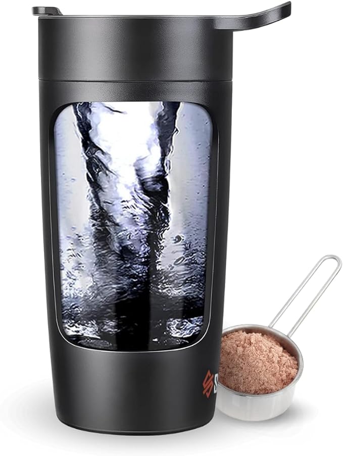 SQUATZ 22 Oz Electric Shaker Bottle - Rechargeable Automatic Protein Shake Blender Flask, Leak-proof & Easy to Clean, Smooth Drink in 15 Seconds, Ideal for Gym Shakes, Coffee, Milkshakes (Black)