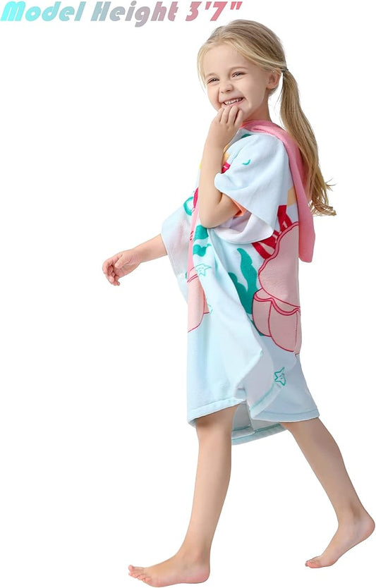 Toddler Girls' Wearable Bath Towel Mermaid Hooded Poncho Cover-ups Swimwear for Kid Girls Beach Pool