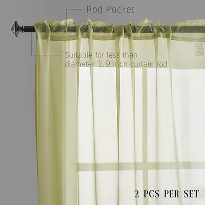 Sage Green Sheer Curtains 63 Inch Length 2 Panels Sage Green Sheer Curtains Rod Pocket for Bedroom Living Room 52x63
