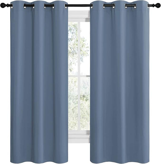 NICETOWN Short Curtains for Kitchen, Thermal Insulated Solid Grommet Blackout Window Treatment Curtain Panels for Loft, Cafe (Stone Blue, 1 Pair, 42 inches Wide by 68 inches Long)
