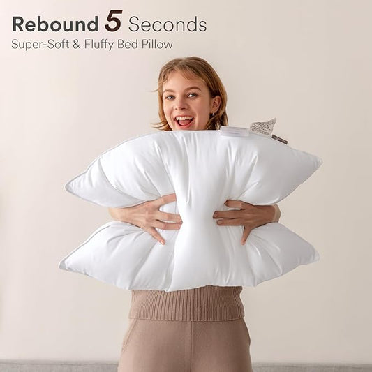 Goose Feather Down Pillow Standard Size, Luxury Soft Feather Pillow for Sleeping, Smooth Down-Proof Fabric, Hotel Collection Bed Pillow Surround Fill Polyester (White, 20"x26")