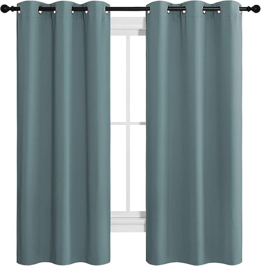 NICETOWN Modern Blackout Curtains Noise Reducing, Thermal Insulated and Privacy Room Darkening Drape Panels for Boy's Guest Room Door Small Short Window (Greyish Blue, 2 Panels, W42 x L68 -Inch)