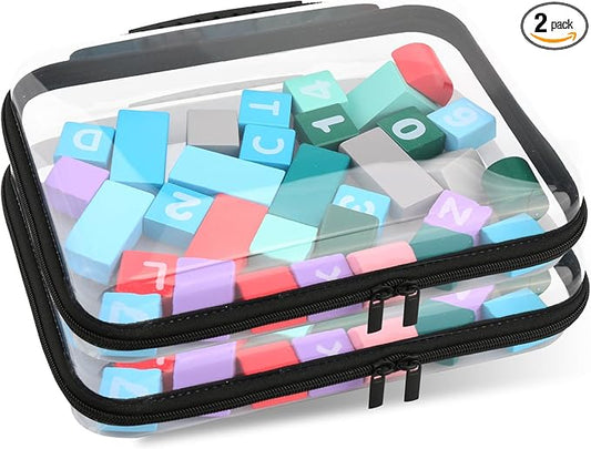 Clear Hard Zipper Pouch, Bliss Zippered Storage Bins, Waterproof PVC Shell Travelling Bags, Storage for Board Games, Building Blocks, Puzzles, Kids Books with Handle, Plastic Organizing, 2Pc