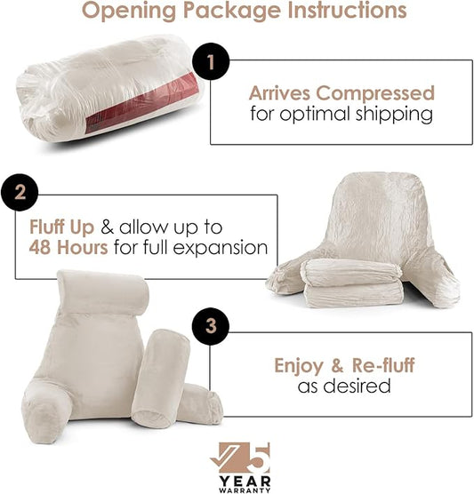 Nestl Reading Pillow Large Bed Pillow, Back Pillow for Sitting in Bed Shredded Memory Foam Chair Pillow, Reading & Bed Rest Pillows Linen Back Pillow for Bed, Bed Chair Arm Pillow with Pockets