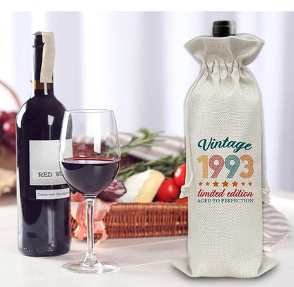31st Birthday Gifts Wine Bag Congratulations Gifts for Women Men Parents Mom Dad Anniversary Favors 1993 with Time Information Wine Gift Bag