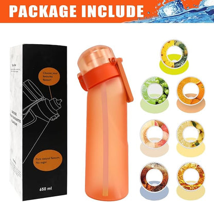 Water Bottle with Flavor Pods 21.9 Oz/650ml Fruit Fragrance Water Bottle Recyclable Sports Air Water Cup Scented Pods for Outdoor (Orange)