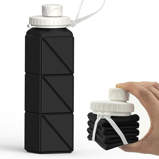 Collapsible Water Bottles, Silicone Foldable Portable Water Bottle 610ml, Lightweight Reusable Leakproof for Travel Camping Hiking Cycling Yoga Sports Outdoor