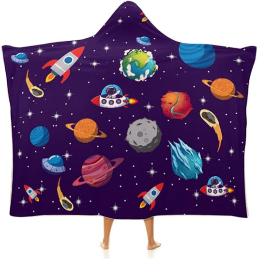 Kids Hooded Towels, Beach Bath Towel, Surf Poncho Toddlers Soft Thick Large Absorbent Cotton Wrap for Boy Girl, Shower/Beach/Pool 50"x30" (Explore Space)