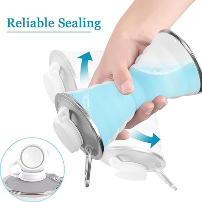 jessie Collapsible Water Bottles 17 oz Silicone Foldable Water Bottles Portable Travel Water Bottle with Buckle for Camping Hiking Sports Outdoor Gym Summer (White)