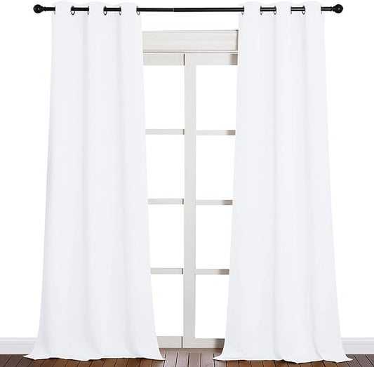 NICETOWN Solid Window Curtain Panels, Grommet, Polyester, Bedroom, White, 42 x 90, Pack of 2