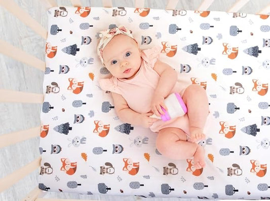 4 Pack Woodland Forest Animals Wood Neutral Unisex Fitted Baby Crib Sheets Set for Baby Boys or Girls Fox