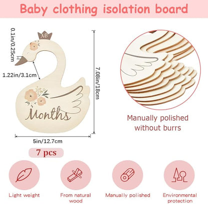 CRASPIRE 8Pcs Wooden Baby Wardrobe Dividers Swan Nursery Decor from Newborn to 24 Month Hanger Seperaters Baby Closet Organizers Nursery Infant Wardrobe Hangers Divider for Newborn Shower