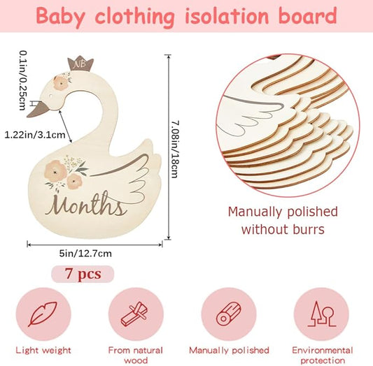 CRASPIRE 8Pcs Wooden Baby Wardrobe Dividers Swan Nursery Decor from Newborn to 24 Month Hanger Seperaters Baby Closet Organizers Nursery Infant Wardrobe Hangers Divider for Newborn Shower