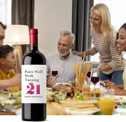 8 Pcs 21st Birthday Gifts for Her Him Wine Labels, 21 Year Old Birthday Gifts for Her Women Men Wine Bottle Stickers, Happy 21st Birthday Party Decorations for Her Him Wine Bottle Labels