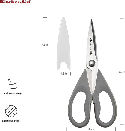 KitchenAid All Purpose Kitchen Shears with Protective Sheath for Everyday use, Dishwasher Safe Stainless Steel Scissors with Comfort Grip, 8.72-Inch, Gray