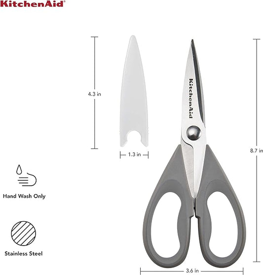 KitchenAid All Purpose Kitchen Shears with Protective Sheath for Everyday use, Dishwasher Safe Stainless Steel Scissors with Comfort Grip, 8.72-Inch, Gray