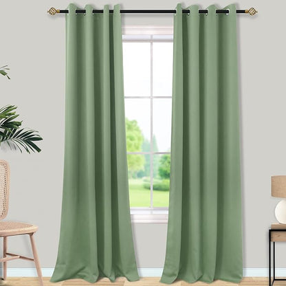 Mrs.Naturall Sage Green Grommet Blackout Curtains for Bedroom 52x96 Inch Length