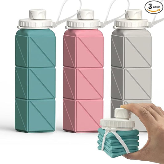 Collapsible Water Bottles, Silicone Foldable Portable Water Bottle 610ml, Lightweight Reusable Leakproof for Travel Camping Hiking Cycling Yoga Sports Outdoor
