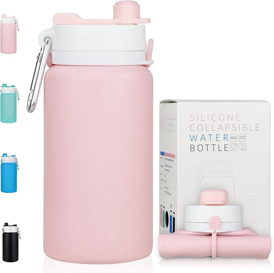 Collapsible Water Bottle, Foldable Water Bottle BPA Free Reusable Lightweight Leak-Proof Travel Silicone Water Bottle for Travel, Gym, Hiking, Office, Camping