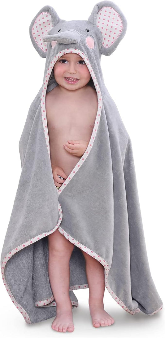 Hooded Towel for Kids 100% Cotton Ultra Soft with Unique Animal Design Large for Infants 3-10 Years (Elephant)