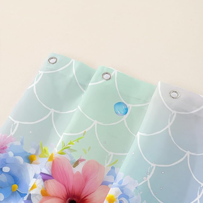 AILONEN Cute Dolphin Shower Curtain,Color Mermaid Scale Print Shower Curtain with 12 Plastic Hooks,Kawaii Ocean Dolphin Print Bath Curtain Decorative Waterproof 60" W*72" H