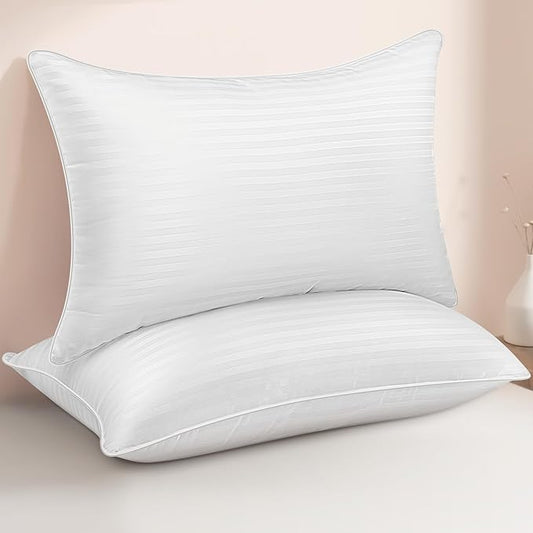 King Size Bed Pillows Set of 2 - Premium Down Alternative Cooling Pillows for Side, Back, and Stomach Sleepers Hotel Quality Fluffy Soft Microfiber Fill Breathable Skin-Friendly