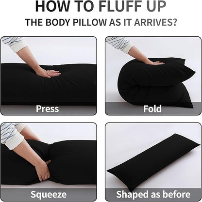 Memory Foam Body Pillow with Removable 100% Cotton Cover, Fluffy Full Body Pillows for Adults, Large Long Bed Pillow for Sleeping, Firm & Supportive (20x54 inch, Black)