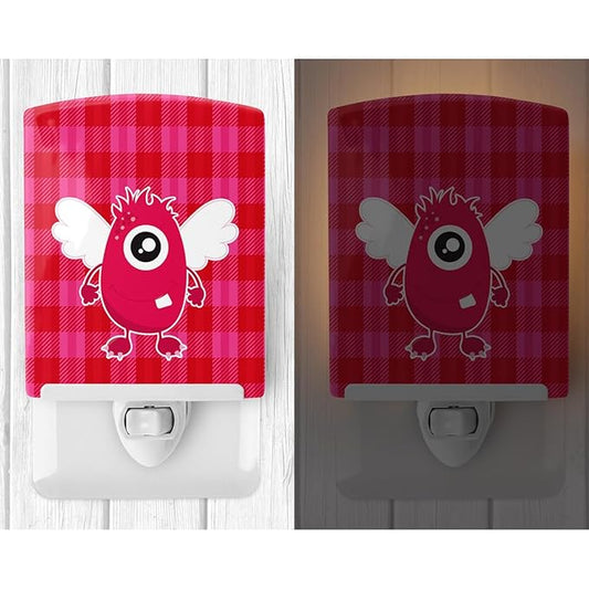 Caroline's Treasures BB9120CNL Monster Angel on Plaid #2 Ceramic Night Light Compact, UL-Certified, Ideal for Bedroom, Bathroom, Nursery, Hallway, Kitchen, 6x4x3, Multicolor